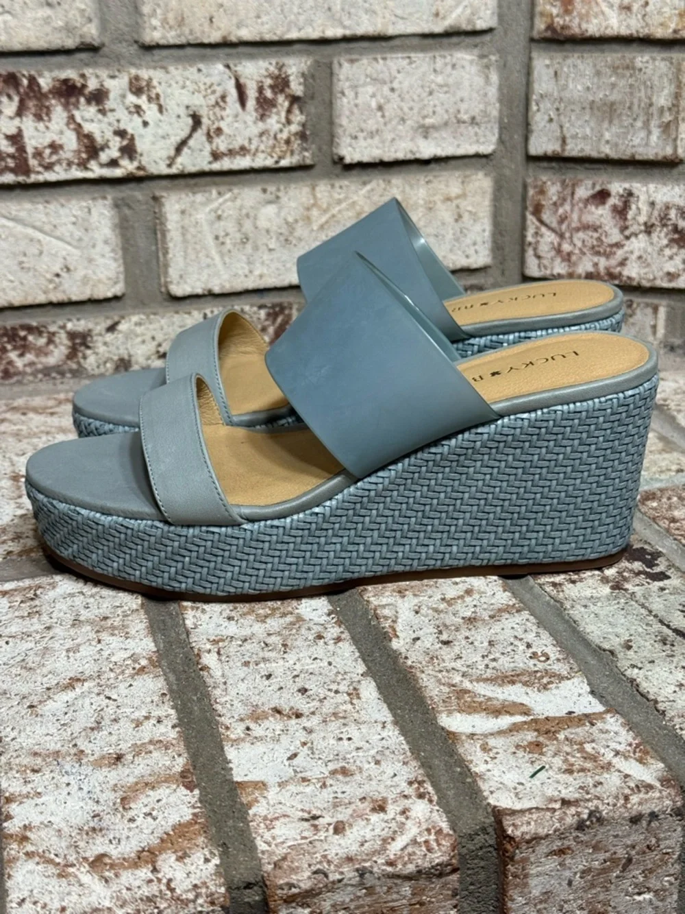 Lucky Brand Brindia Espadrille Platform Wedge Slide Sandals, Blue - Picture 1 of 8